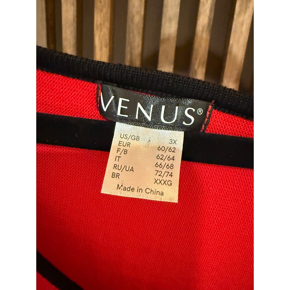 Venus 3X Red Black White Color Block V‎ Neck Long Sleeve Pullover Sweater - Picture 2 of 3